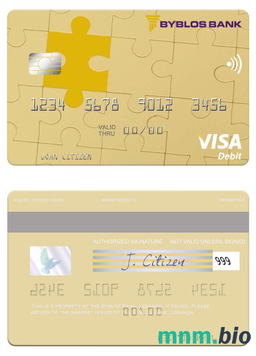 Lebanon Byblos Bank visa debet karta przykład w formacie PSD
